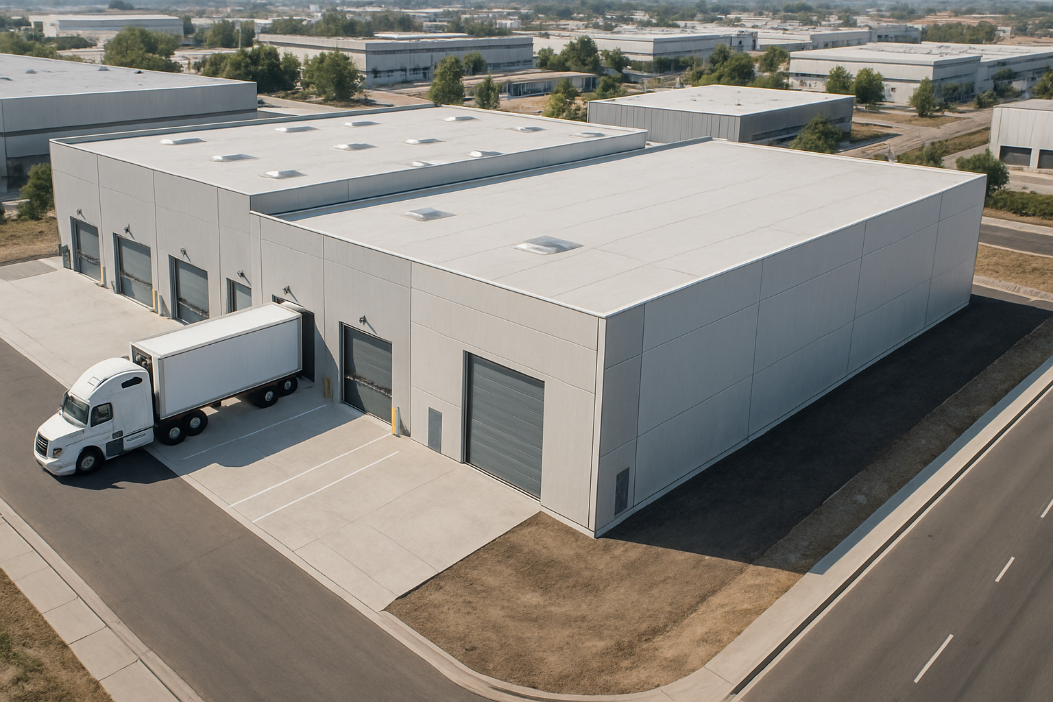 Nave logística en España con ampliación en curso, muelles operativos y patio segregado