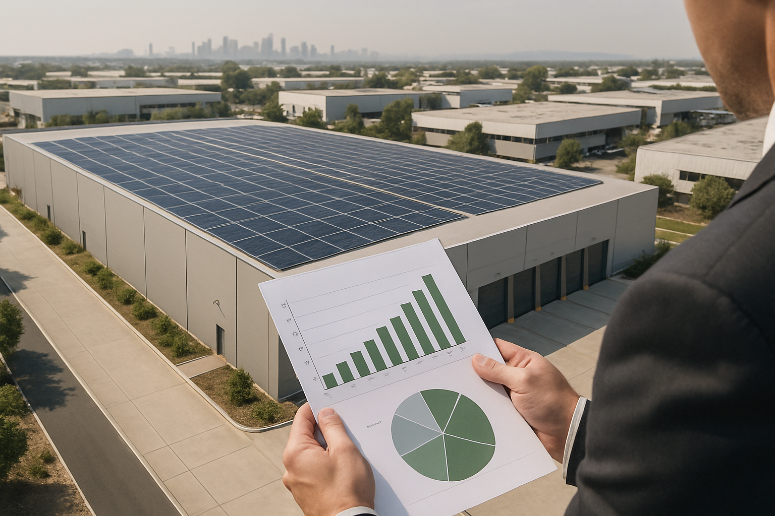 Equipo revisando KPIs ESG en nave logística en España