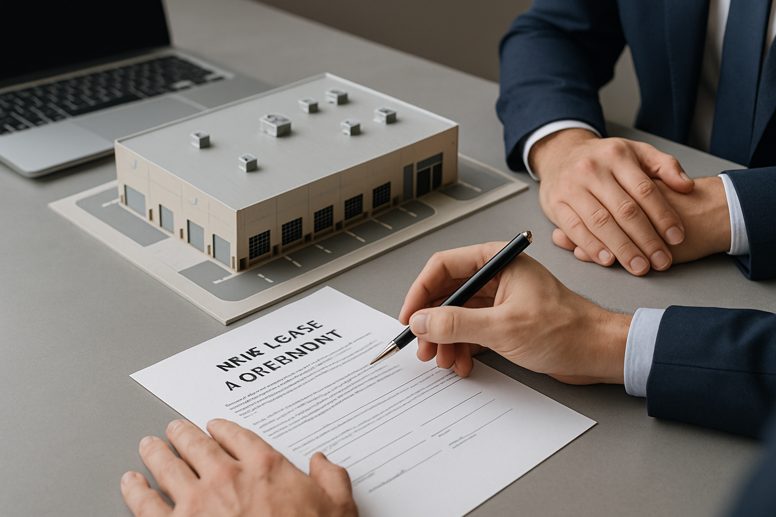 Ejecutivo presenta contrato NNN de nave logística a un banco en España