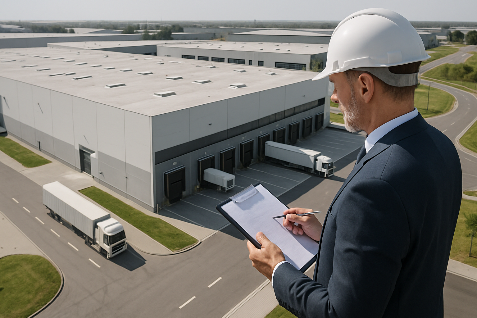 Inspección técnica de nave logística durante due diligence en España