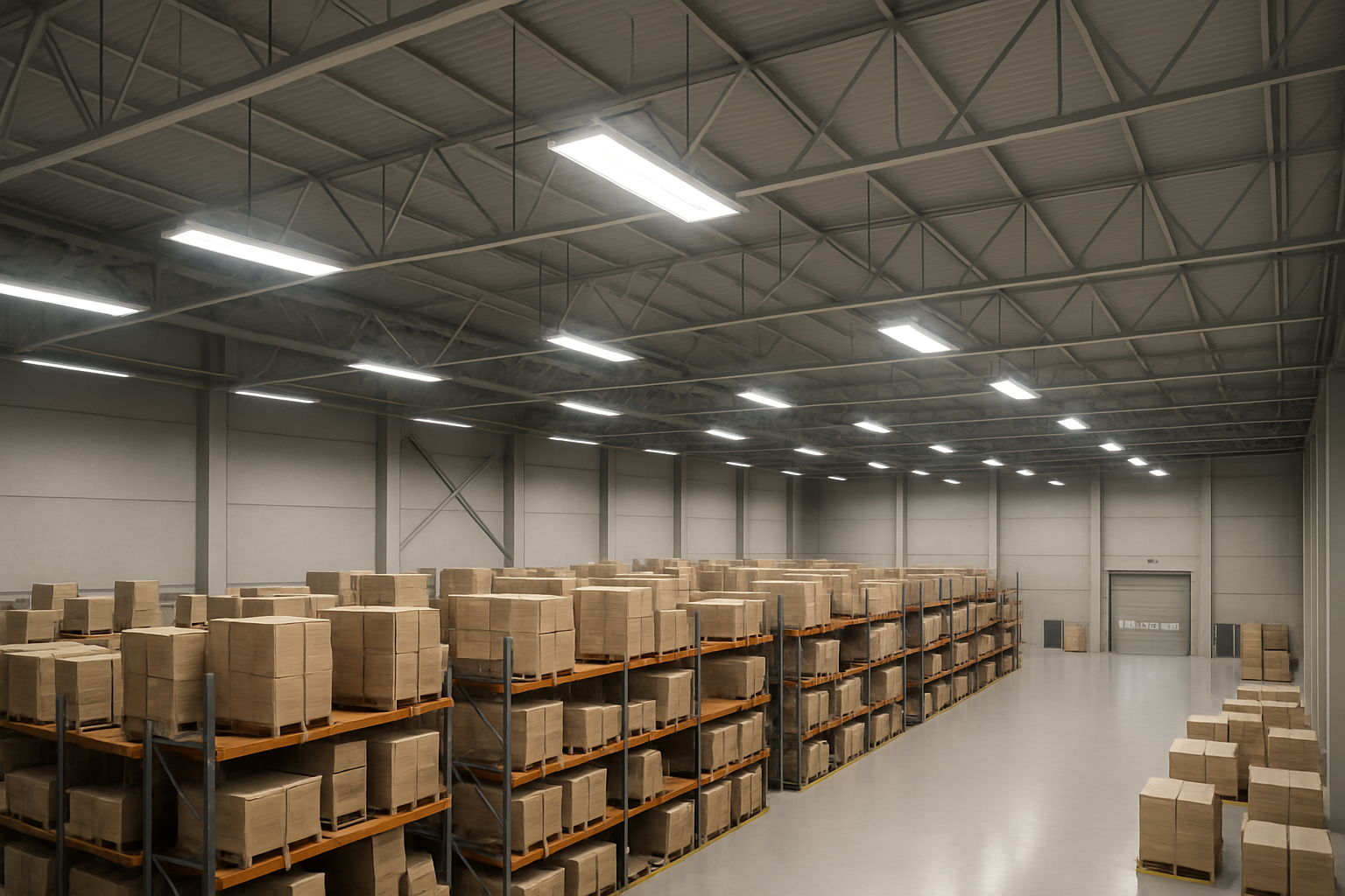 Nave logística en España con iluminación LED industrial eficiente