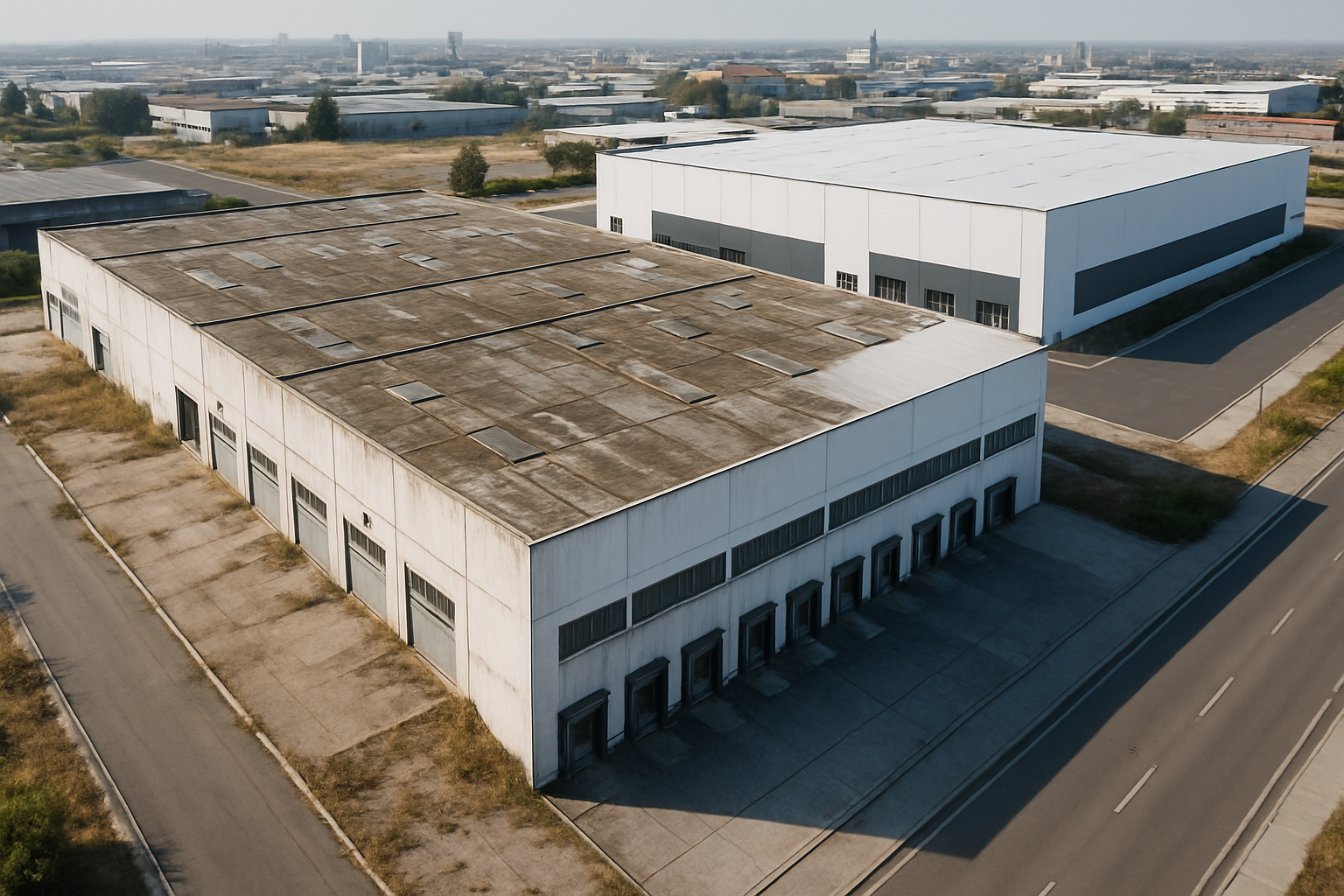 Nave logística con altura libre y docks comparada con activo obsoleto en España