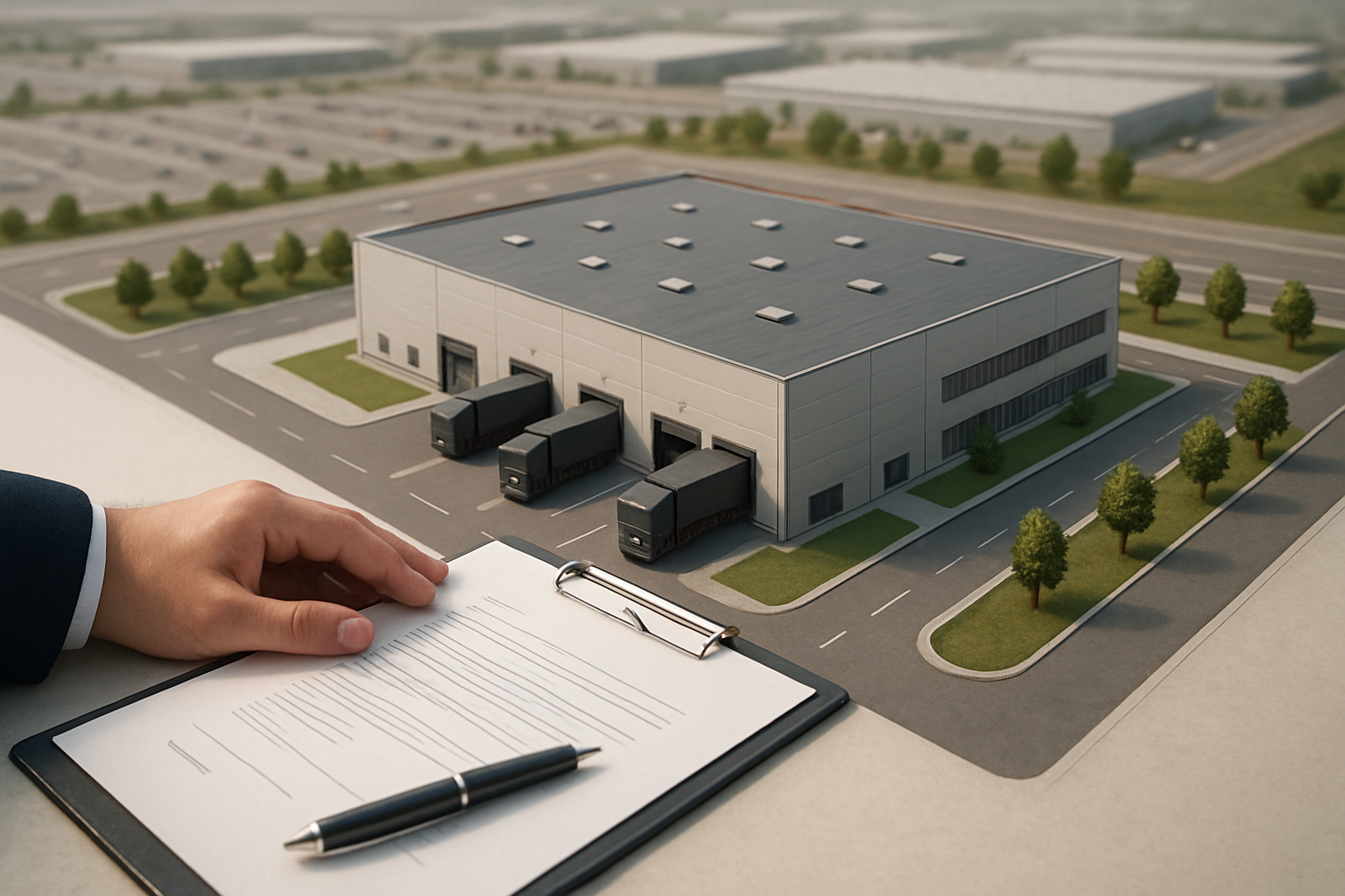 Nave logística en España con muelles de carga y contrato logístico en negociación