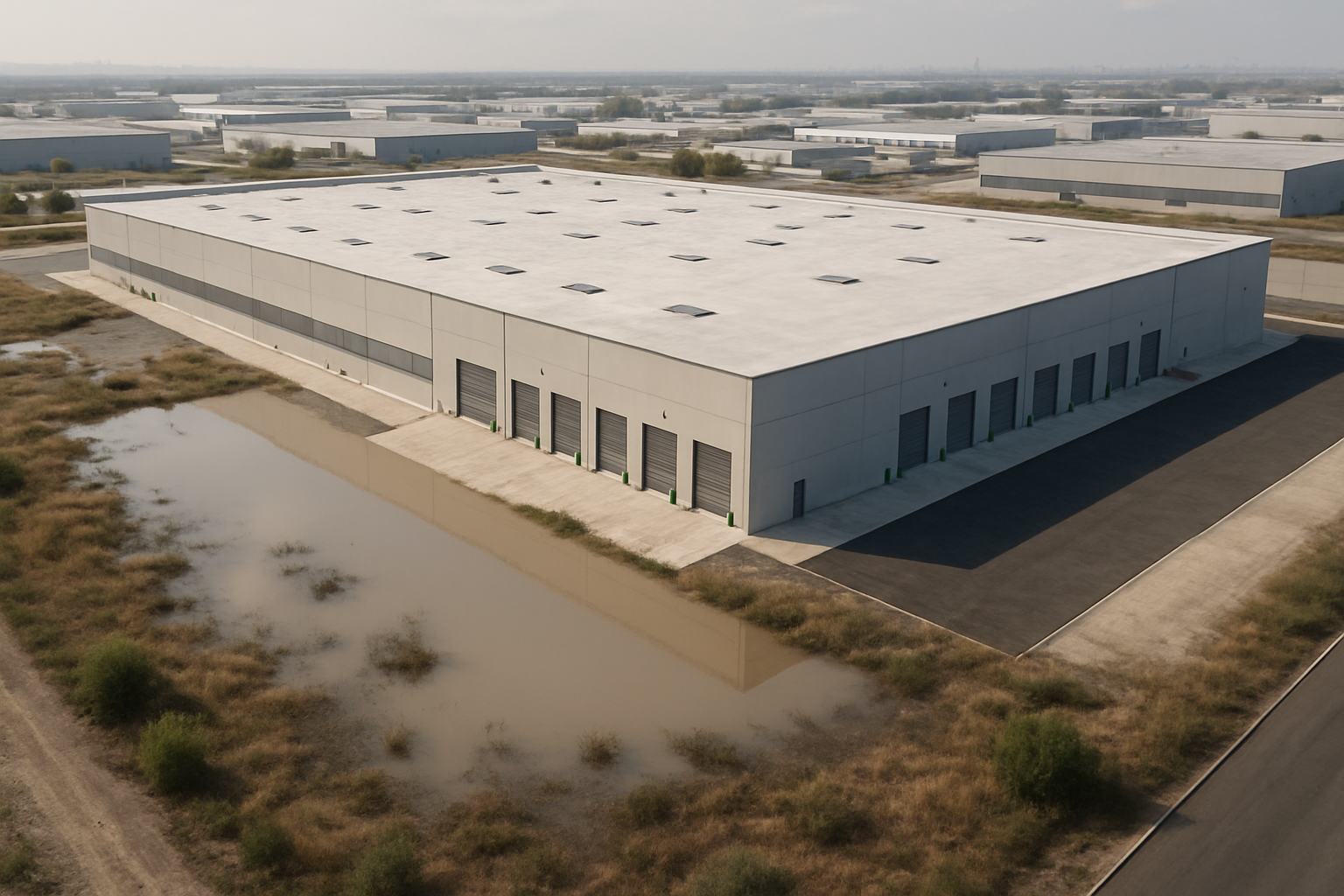 Suelos industriales saturados en España con naves logísticas y redes viales